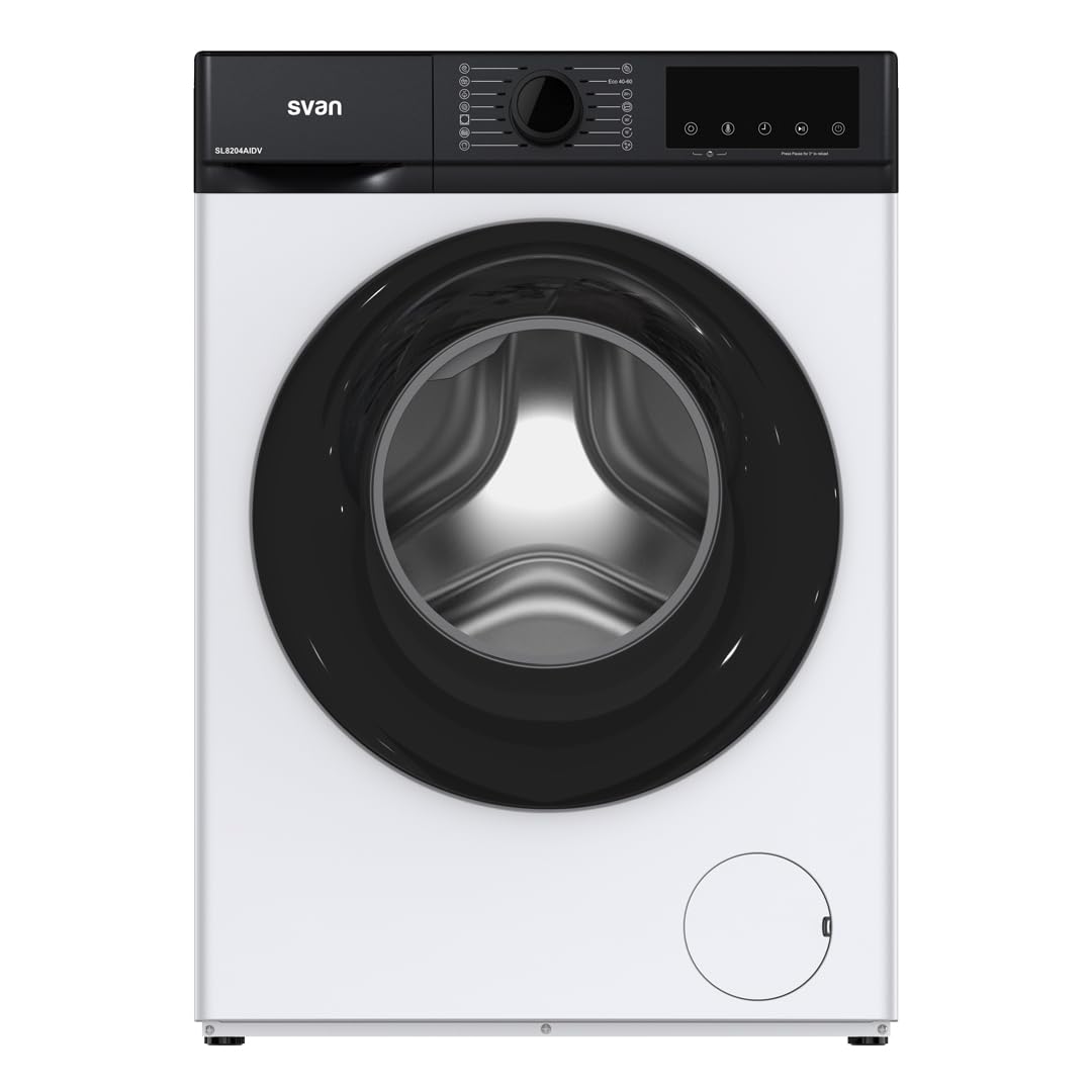 Svan Lavadora 8 kg Carga Frontal, Blanco, SL8204AIDV. 1200 rpm, Motor Inverter, 14 Programas, Eco-logic System, Tambor Acero Inoxidable, Clase de Eficiencia Energética A
