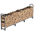 Mr IRONSTONE 12ft Firewood Rack, Outdoor Wood Rack for Firewood Storage Rack with Poly Mesh to Store Logs of Various Size, for Patio Deck Metal Log Holder Stand Tubular Steel Wood Stacker Outdoor Tool