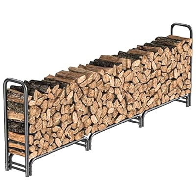 Mr IRONSTONE 12ft Firewood Rack, Outdoor Wood Rack for Firewood Storage Rack with Poly Mesh to Store Logs of Various Size, for Patio Deck Metal Log Holder Stand Tubular Steel Wood Stacker Outdoor Tool