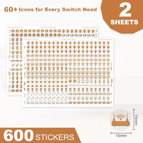 Image of GLUN Electric Board Switch Stickers, All Types 60+ Appliances Icons 600 Stickers Set, Premium Rose Gold Colours for Switch Stickers, Non-Faded Clear Visible Icons