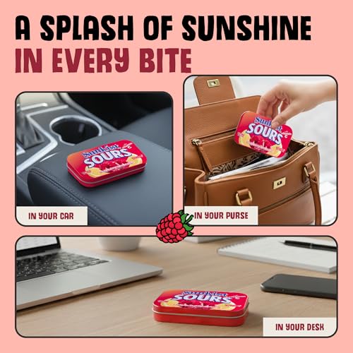 Sunkist Sours Raspberry Lemonade Candy | Sugar Free, Natural Fruit Flavor, 100% of Daily Vitamin C | Kosher Certified, Vegan, Gluten Free | Aspartame & Xylitol Free | 50 Count Tin (Pack of 6) - Thumbnail 4