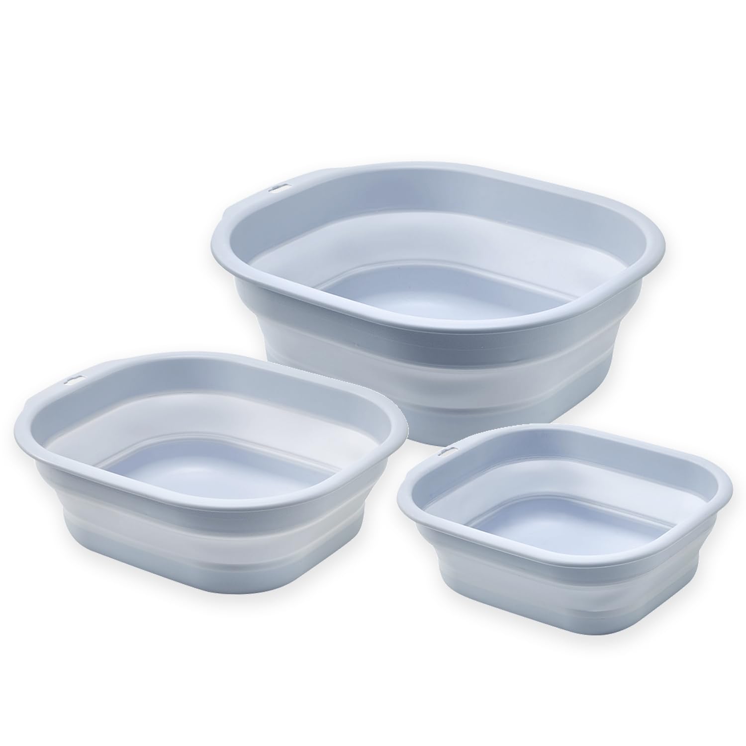 Collapsible Wash Basin Set of 3, Foldable Large Medium Small Wash Basins, Portable Plastic Basins for Laundry, Bottles, Travel, Camping (Blue Gray)