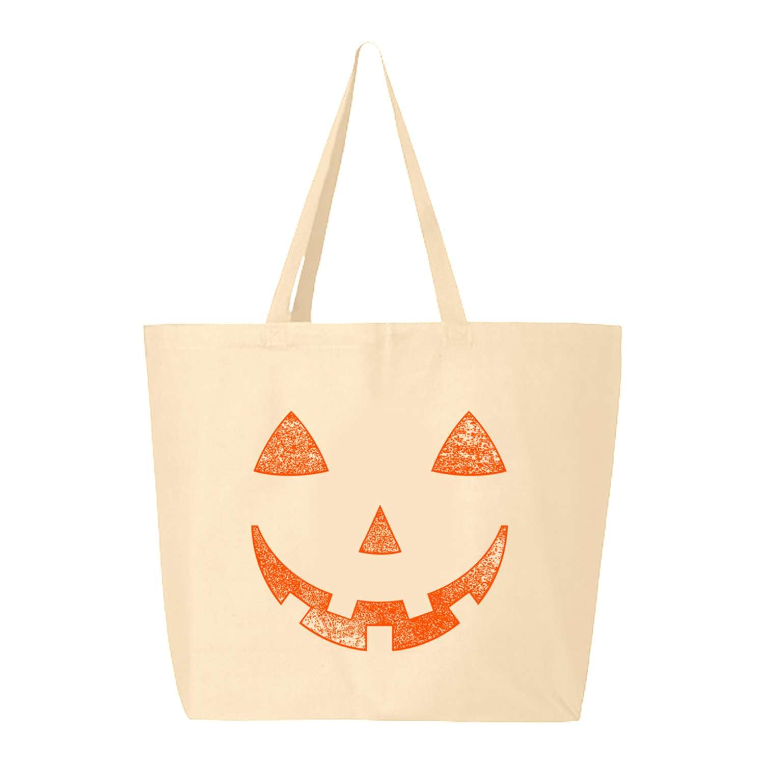 shop4ever Orange Jack O' Lantern Pumpkin Face Halloween Trick or Treat Jumbo Heavy Canvas Tote Reusable Shopping Bag