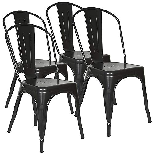 DDMINE Lot de 4 Tabourets de Bar Industriel, Tabouret Bar Tabourets Haut Empilable, Chaise de Bar Chaises Salle Manger Metal pour Exterieur Interieur, Max. 150kg (Noir,...