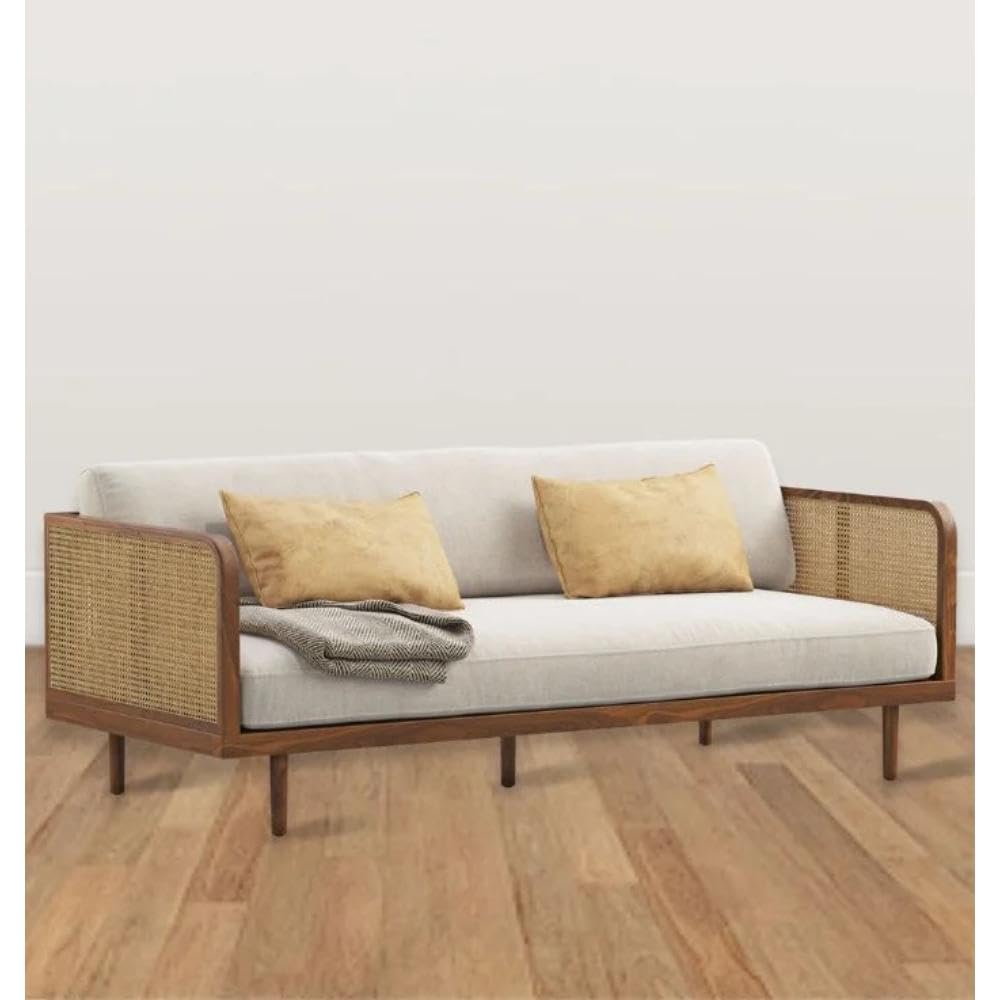 SMAART CRAAFTS Writ 3 Seater Rattan Sofa for Living Room | Cane Upholstered Sofa for Home | Mango Wood, Walnut Brown (B0CZ8X3MG3) Amazon Price History, Amazon Price Tracker