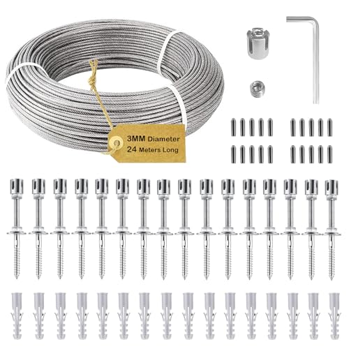 Supporto per rampicanti in acciaio inox per piante rampicanti, traliccio in acciaio inox, set completo, per piante rampicanti con supporto da parete e corda in acciaio da 3 mm per giardino, muro