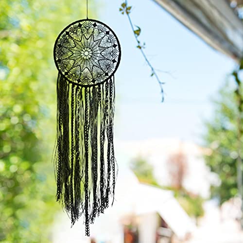 12b Apanhadores de sonhos boho preto, grande apanhador de sonhos com crochê feito à mão, pendurar na