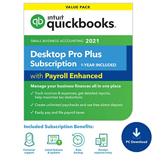 QuickBooks Desktop Pro Plus with Enhanced Payroll 2021 Accounting Software for Small Business 1-Year Subscription with Shortcut Guide [PC Download]