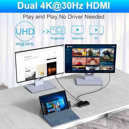 Image of Rocketek Surface Pro Docking Station, Microsoft Surface Triple Display (2 HDMI 4K+VGA) Dock, Surface pro Accessories for Surface Pro 9 /8 /X /7 /6 /5 /4 /3, Surface Book 3 /2 /1,Surface Laptop go /5 /4 /3 /2