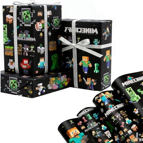 YOOYEH Wrapping Papers 5 PCS 70x50cm Birthday Gift Wrapping Paper Christmas Wrap for Kids (Black)