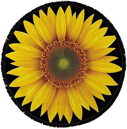 Round Towel Sunflower Round Beach Towels with Black Tassels Co. Thick Soft & Absorbent Terry Cotton Roundie Blanket 59 inch (Sunflower)