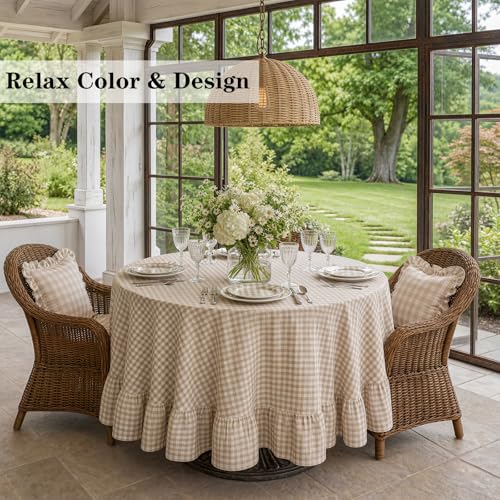 YOKKITA Taupe White Gingham Tablecloth Seat 4-6 Round Dia.70” by YOKKITA - Used condition - Image 6