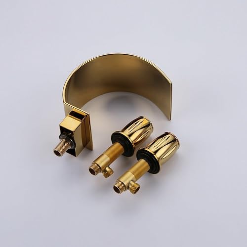 Miniatura 8 de Sprinkle Elegante grifo de lavabo de baño con doble manija de cascada de arco con boquilla de cascada, grifo de llenado de bañera con tres agujeros,