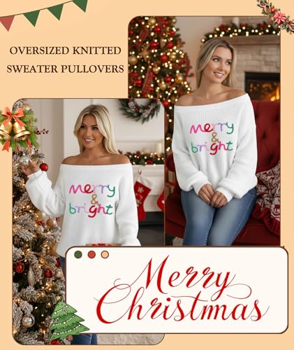 Image of MARZXIN Women's Striped Off the Shoulder Sweaters Cute Oversized Fall Tops