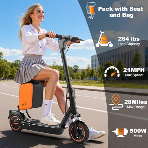 Image of Electric Scooter, 350W / 500W Motor, 19 MPH to 22MPH, 21 to 40 Miles Range, Dual Suspension, Dual Braking, App Control, Foldable Commuter E Scooter for Adults and Teens