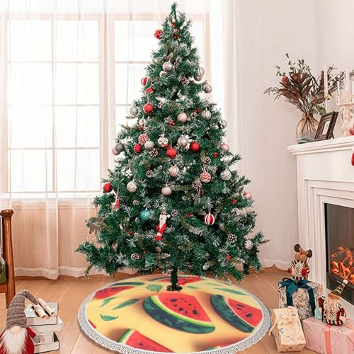 Housse de base pour sapin de Noël pastèque chic 121cm à pompons - 6