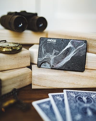 Image of Ridge Wallet for Men - Slim Minimalist Compact Wallet and Card Holder, RFID Protected Front Pocket Wallets for Men with Integrated Cash Strap, Half Dome - Topographic, One Size, Hex Ridge