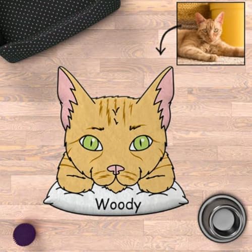 TRANSPARENT GIFT Alfombra Personalizada Mascota Gato Ilustrado - Felpudo de Fibra sintética - Decoración del hogar -Regalos Personalizados-Regalos Originales para Parejas, Amigos y Familia Cover