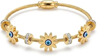NILARA Gold Toned Evil Eye Bracelet for Women & Girls | Anti Tarnish Stylish Stainless Steel Hand Kada | Aesthetic Bracele... Price In India