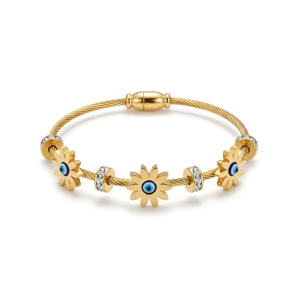 NILARA Gold Toned Evil Eye Bracelet for Women & Girls | Anti Tarnish Stylish Stainless Steel Hand Kada | Aesthetic Bracele... - Review, Price and Buying Guide