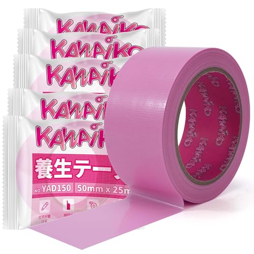 KAWAIKO 養生テープ 桜色 はがせる ガムテープ布 仮固定用 窓ガラス 建築養生 リフォーム用 50mm x 25m 6巻パックの商品画像（Amazon）