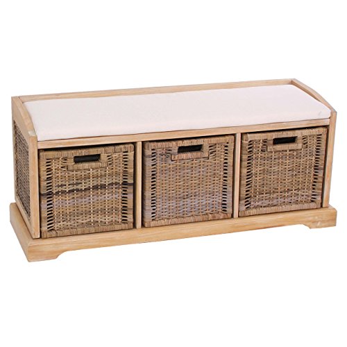 Mendler Banc de Rangement Bienne 112x46x37cm Clair