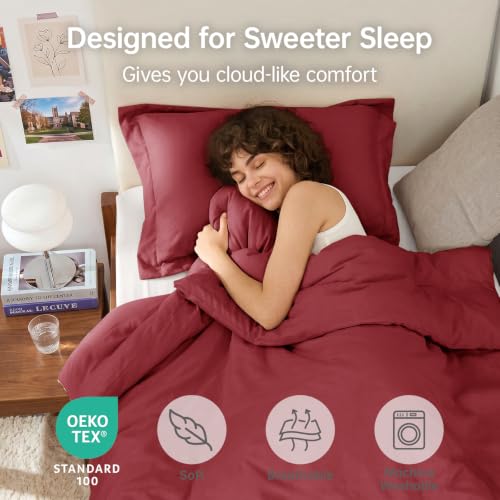 Image of MUXHOMO Twin /Twin XL Comforter Set, All Season Ultra Soft Down Alternative Bedding - 3 Piece Lightweight Bed Set Includes 1 Comforter (68 inchx88 inch) and 1 Pillow Shams (20 inchx26 inch), Burgundy Red