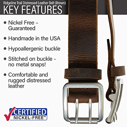 Ridgeline Trail Belt - Full Grain Leather Belt with Certified Nickel Free Double Pin Buckle2