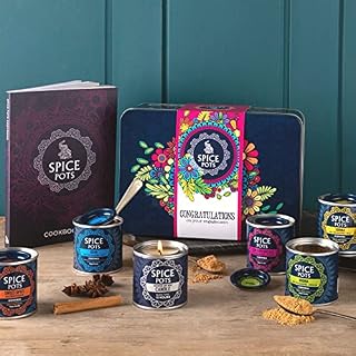 Spice Pots Luxury Indian Spice Gift Set - 5 Spices - Korma, Bhuna, Goan, Tandoori, Sweet Spice Blends - Indian Cook Book - Cook's Candle - Christmas Gifts - Mothers Day Gift - 5 x 40g
