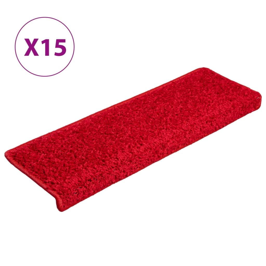 Stufenmatten 15 Stück 65x21x4 cm Rot Rechteckiger Rand Treppenstufen Matten, Teppich Innen für Treppen, rutschfest Stufenmatten Treppenteppich -A2