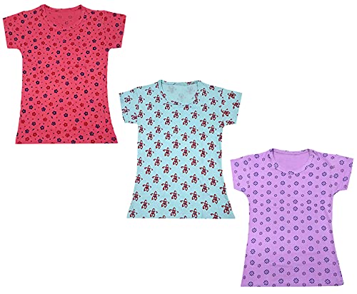 Image of indi weaves Girls Printed Cotton Half Sleeves Tshirts (Pack of 3)