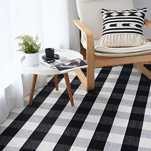 DOLOPL Kitchen Rug Buffalo Check Rug Black and Off White Plaid Rug 2'x6' Easy to Clean Durable Machine Washable for Kitchen Laundry Outdoor Indoor Dining Bathroom