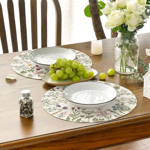 Artoid Mode Antique Herbs Wild Flowers Spring Placemats Set of 4, 14 Inch Summer Round Table Mats for Dining Decoration by Artoid Mode - Image 4