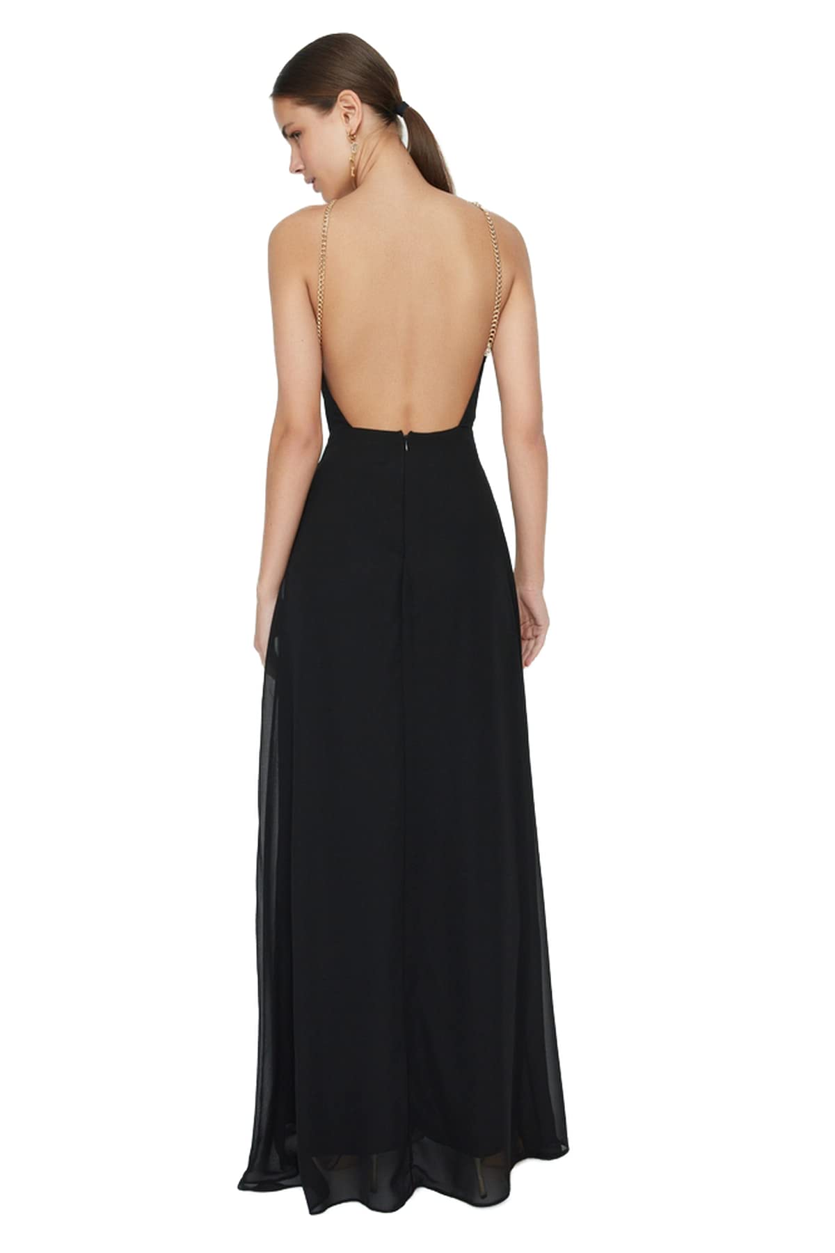 Trendyol Women Glam Maxi A-line Regular Woven Evening Dress Black