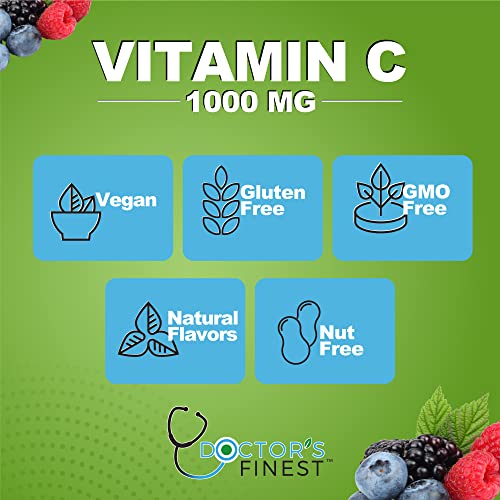 Doctors Finest Vitamin C 1000Mg Gummies, Maximum Strength, Vegan, Gmo-Free Gluten Free, Great Taste Natural Sour Apple Flavor Gummy Vitamins, Immune Support Dietary Supplement, For Adults, 90 Gummies #TOP4
