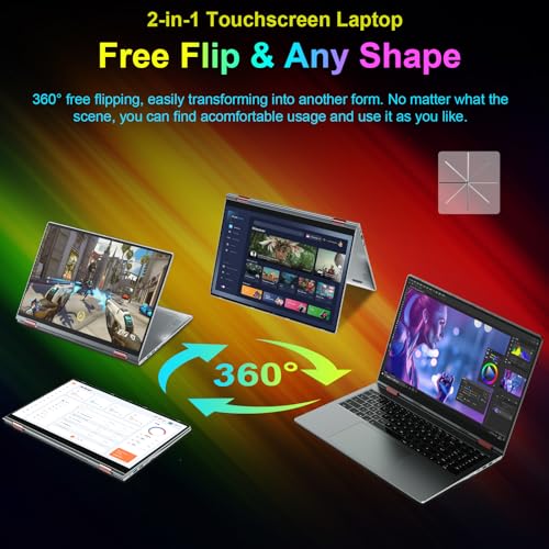 Image of jumper Rainbow Laptop 16 inch, 2 in 1 Laptop with 16GB RAM 640GB Storage, Fingerprint Reader, 360 Degree Rotation, Vibrant Pride Themed Convertible Touchscreen, Backlit Keyboard, 53.2WH, WiFi 6