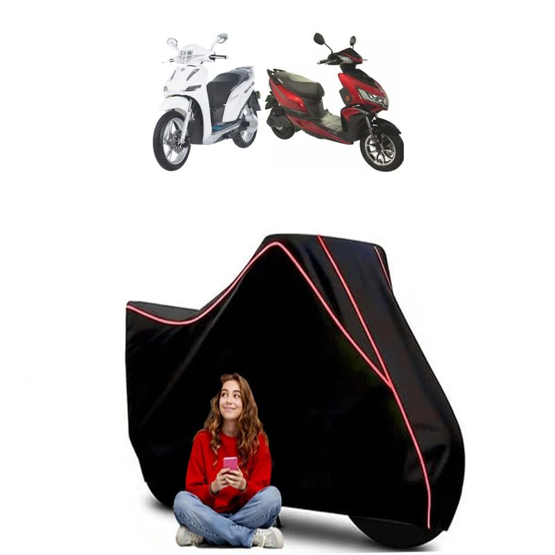 Image of Electric Scooty Bike Cover Water Resistant Outdoor Use Universal Fit Scooters Motorcycles Heavy Duty UV Protection Dust Rain Scratch Resistant Elastic Bottom Black Blue Piping