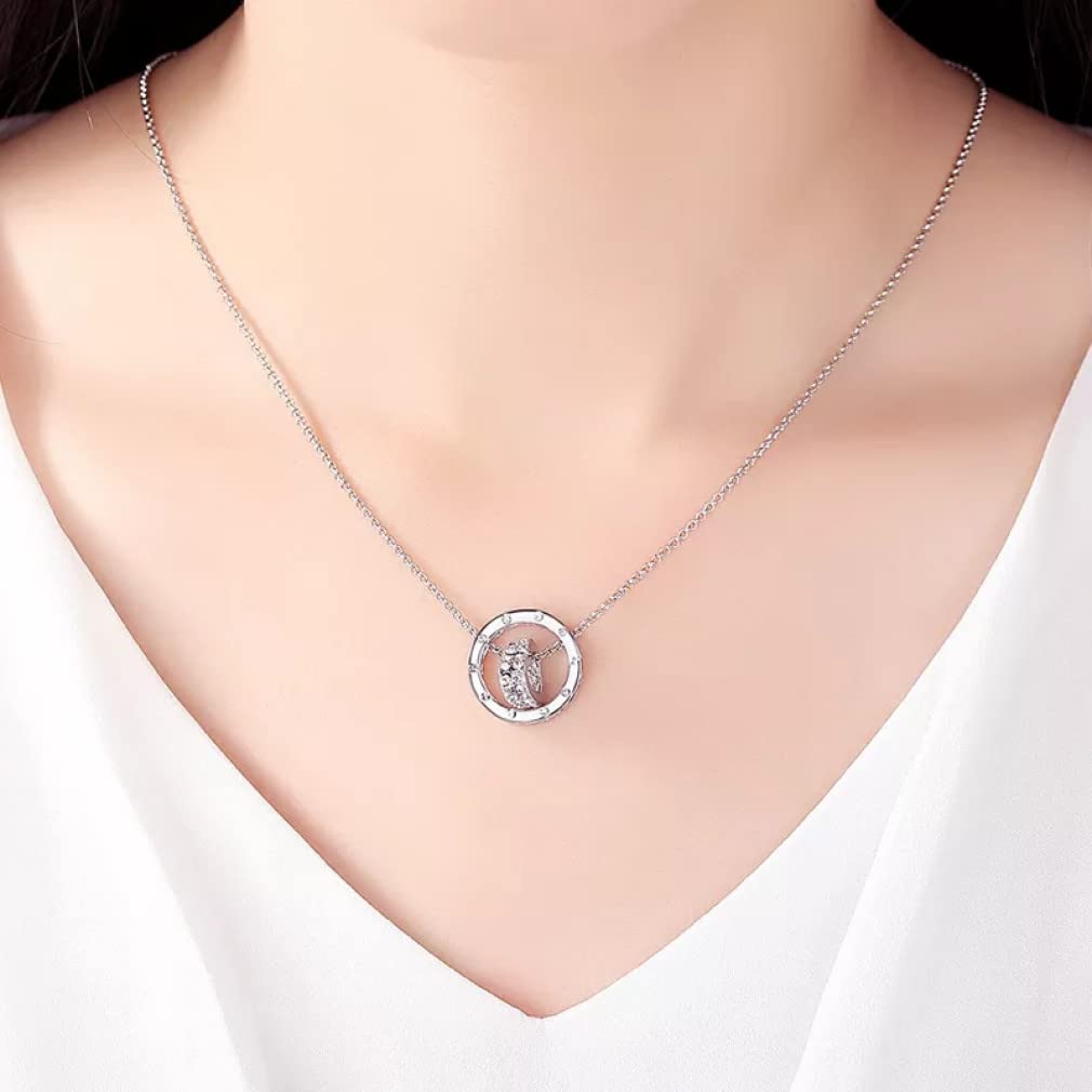 Collar Redondo con Colgante de circón y corazón de Amor, Collares de Plata de Ley 925 con Diamantes de imitación, Regalo de joyería para Mujer