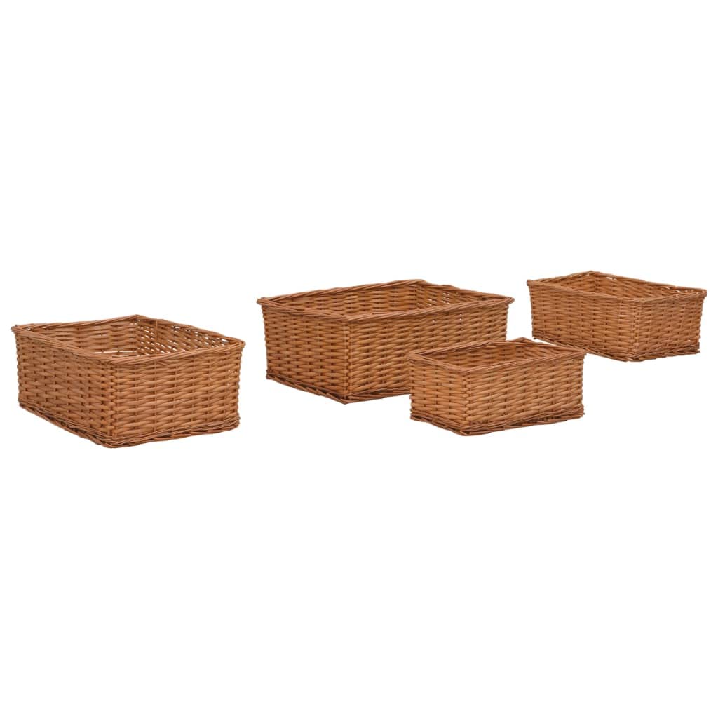 4-tlg. Korb-Set aus Weide Braun mit praktischer Aufbewahrung für Haushalt, Küche, Bad, Wohnzimmer, Kinderzimmer und Büro, vielseitige Organizer und Ordnungssystem für Kleidung