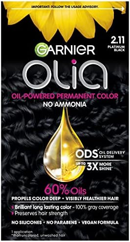 Garnier Hair Color Olia Ammonia-Free Brilliant Color Oil-Rich Permanent Hair Dye, 2.11 Platinum Black, 1 Count (Packaging May Vary)