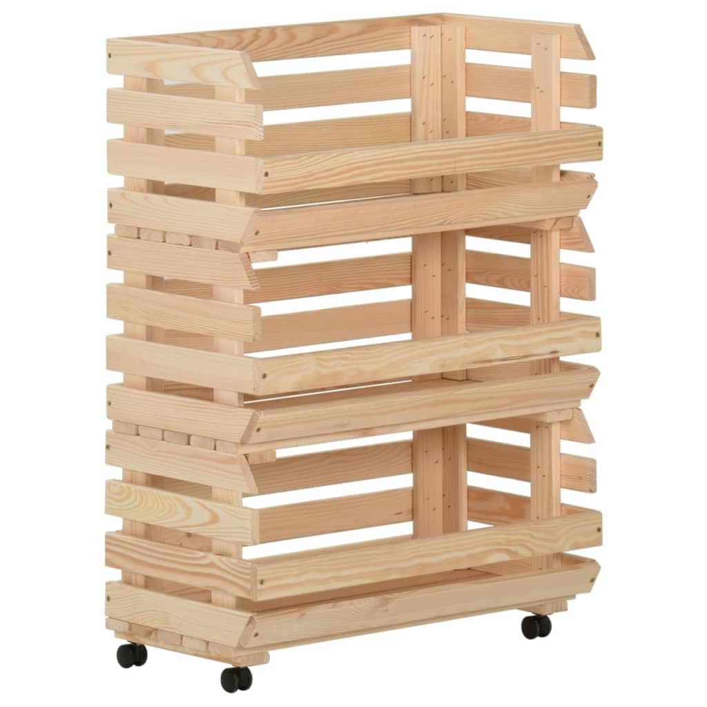 vidaXL Madera Maciza de Pino Carrito para Verduras Caja Estante Carro Cocina Alimento Almacenamiento Camarera Fiesta Barbacias 57x30x80 cm