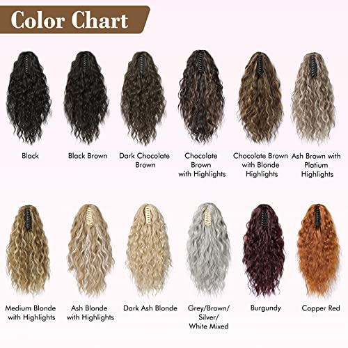 Reecho Ponytail Extension, 18 Inch Claw Multi Layered Clip On Ponytail Extension For Women Long Curly Wavy Hair Extensions Natural Fluffy Synthetic Clip In Ponytail Hairpiece For Daily Use (Black) #TOP7