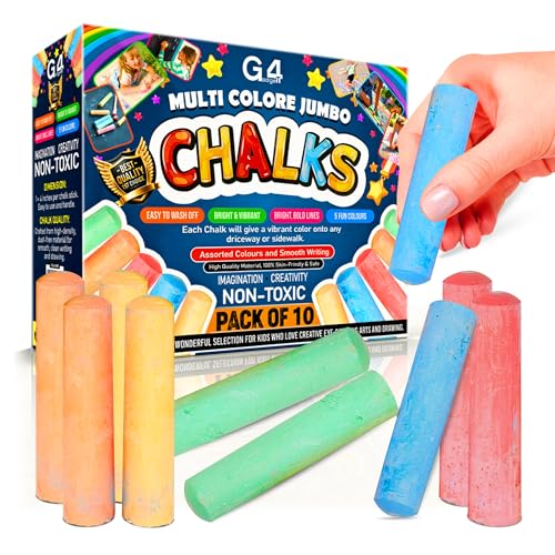 G4GADGET 10 Jumbo Chalks for Kids Giant Chunky Outdoor Pavement Chalk Washable Colourful Playground Sidewalk Chalks Garden Summer Toys for Children Aged 3+