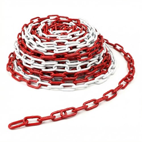 QWORK® 10M Chaîne de Sécurité en Acier de ø 5 mm, Chaîne d'Arrêt, Rouge/Blanc