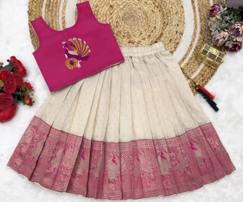 Image of Girls South Indian Pattu Pavadai | Traditional Jacquard Silk Lehenga Choli Set
