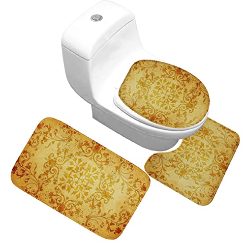 Badezimmerteppich Barockes Gelb Badematte Badezimmer Set 3 Teilig rutschfest Badteppich 45x75cm Maschinenwaschbar…