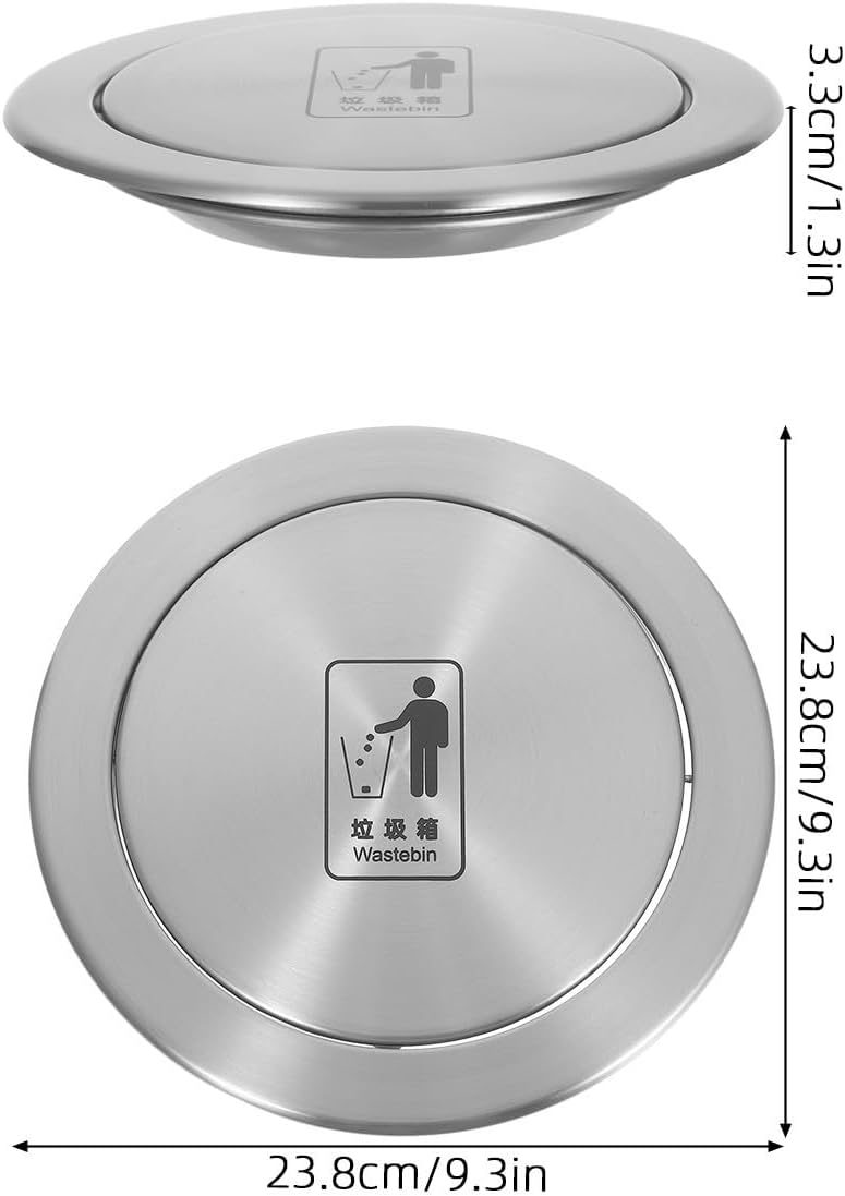 Recessed Countertop Trash Can Lid Stainless Steel Silver