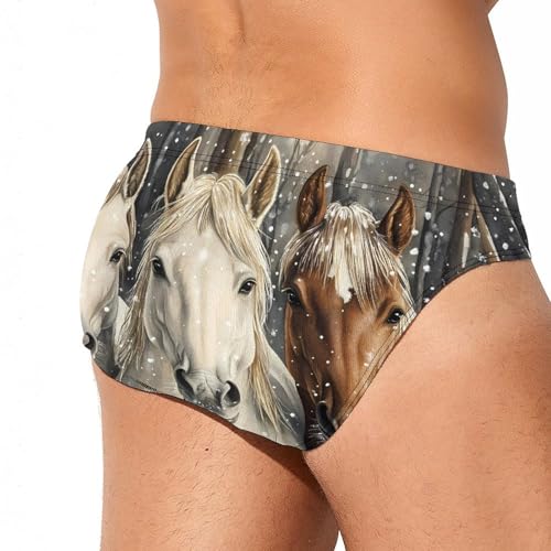 Three Horses Snowflakes Printed Swim Briefs for Men Sexy Bikini Swimwear Elastic Beach Trunks Bathing Suit4