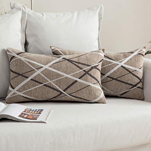 MIULEE Lot de 2 Housses de Coussins Décoratives Tissés Texturés Chenille Coussin Carré Doux Moderne Taie d'oreiller Concise Décoration pour Salon Chambre Canapé 30x50cm Chameau Cover