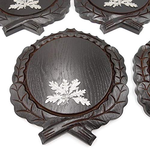 GTK - Juego de 5 placas de cuña talladas oscuras AF 17,5 cm con 5 hojas de roble de 6 hojas, portada, cuñas, tabla de especias, cartel para trofeos
